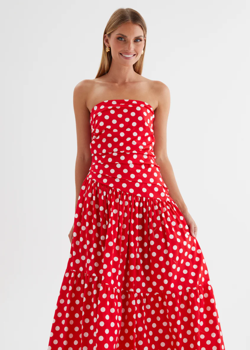 Abie Strapless Maxi Dress - Red Polka - Image 7