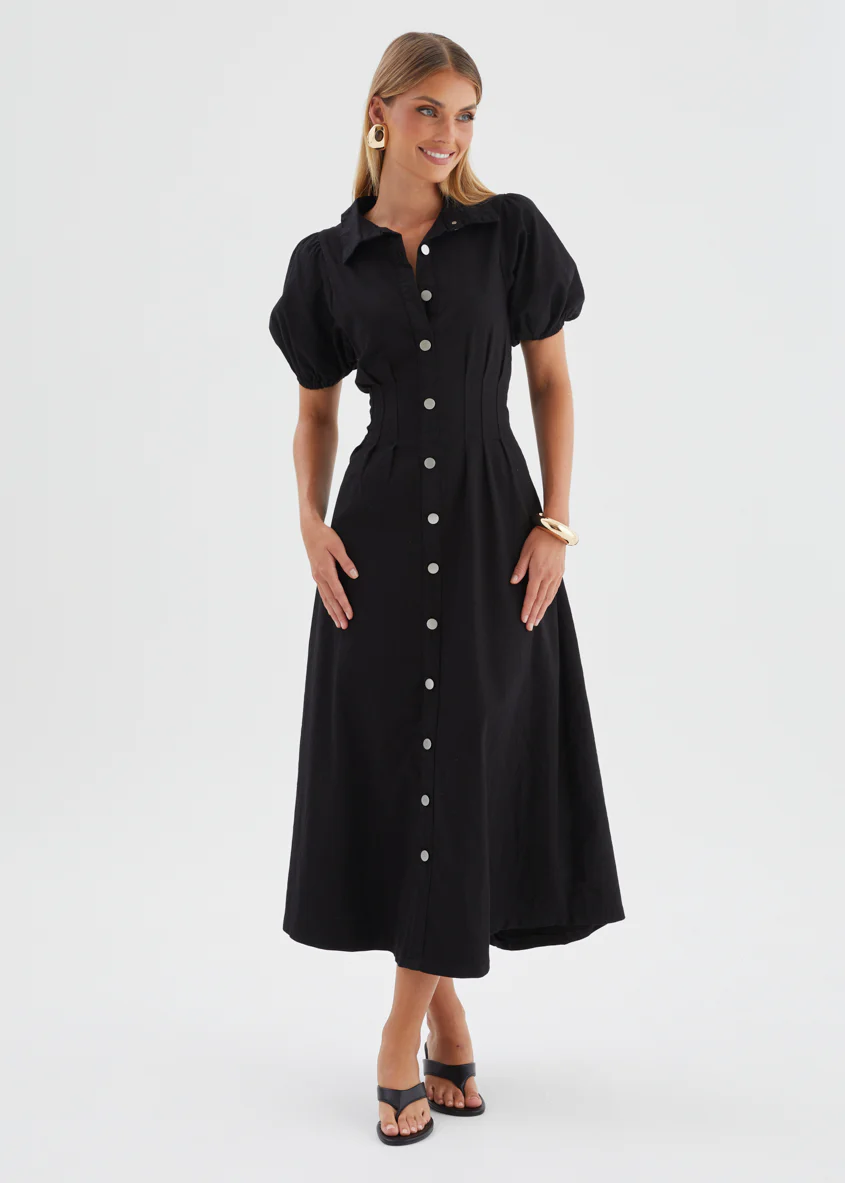 Acer Denim Midi Dress - Black - Image 2