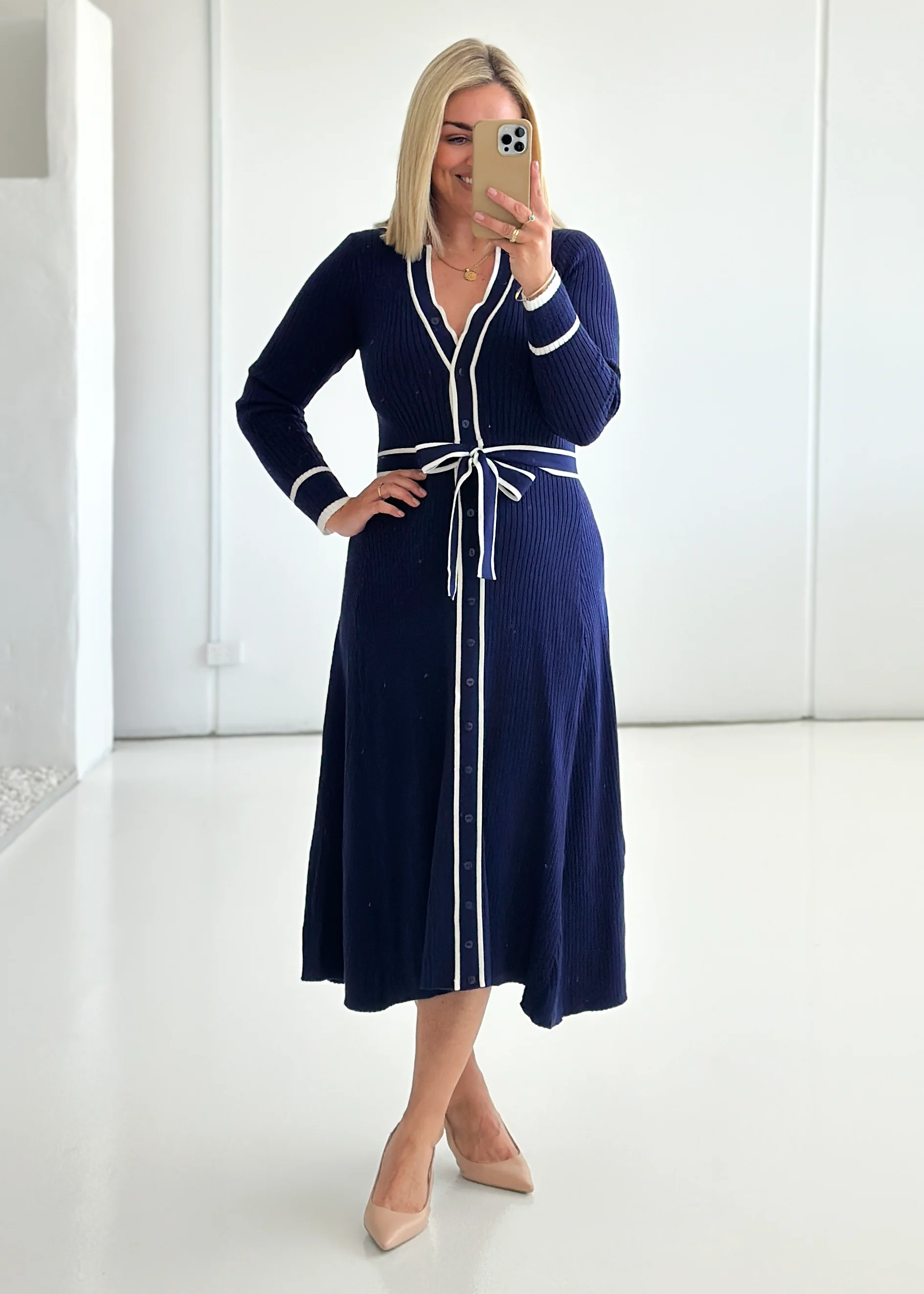 Adah Knit Midi Dress - Navy - Image 6