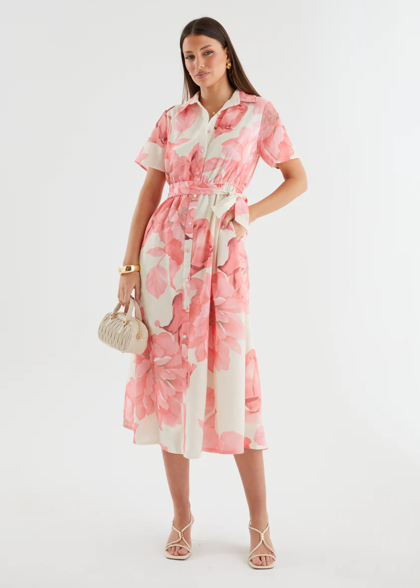 Adelina Midi Dress - Pink Flowers - Image 13