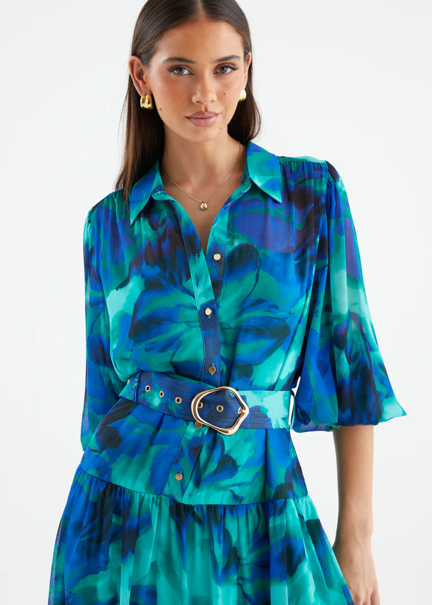 Aleera Midi Dress - Blue Floral - Image 15