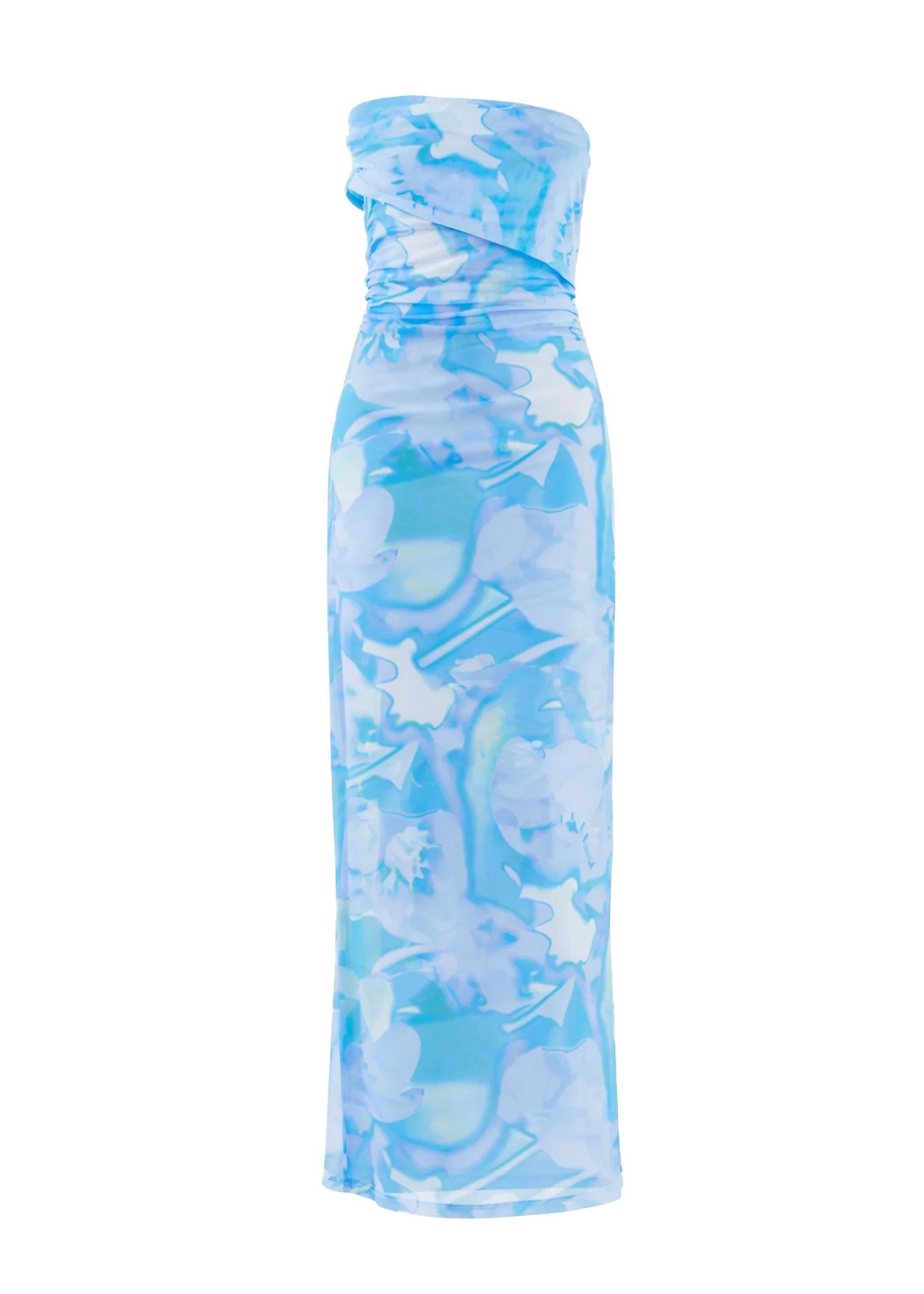 Aleia One Shoulder Mesh Maxi Dress - Blue Watercolour - Image 2