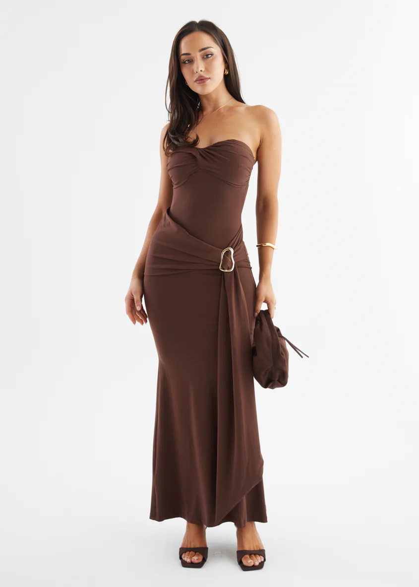 Alexza Strapless Maxi Dress - Chocolate - Image 3