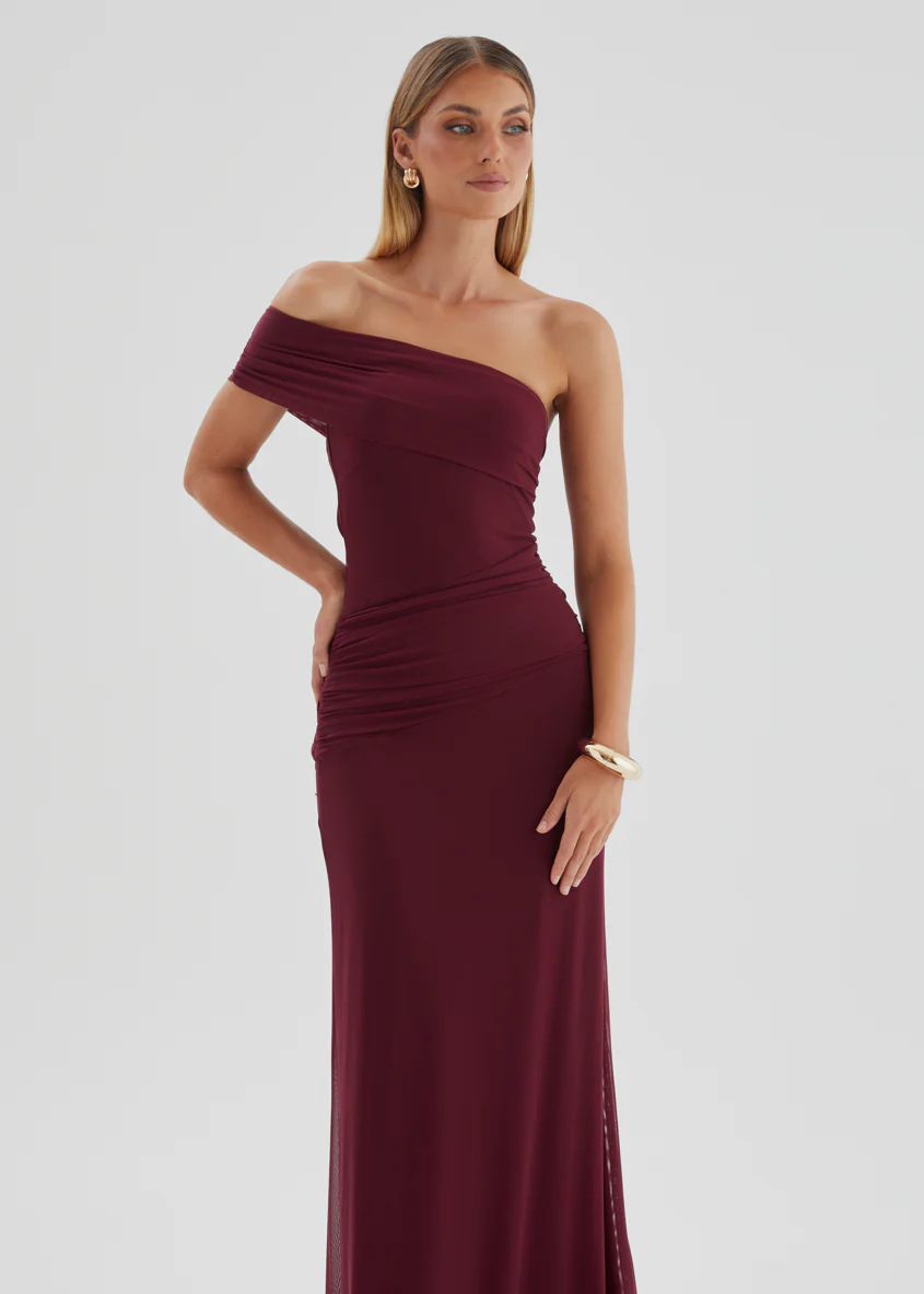 Allina Mesh Maxi Dress - Wine - Image 4