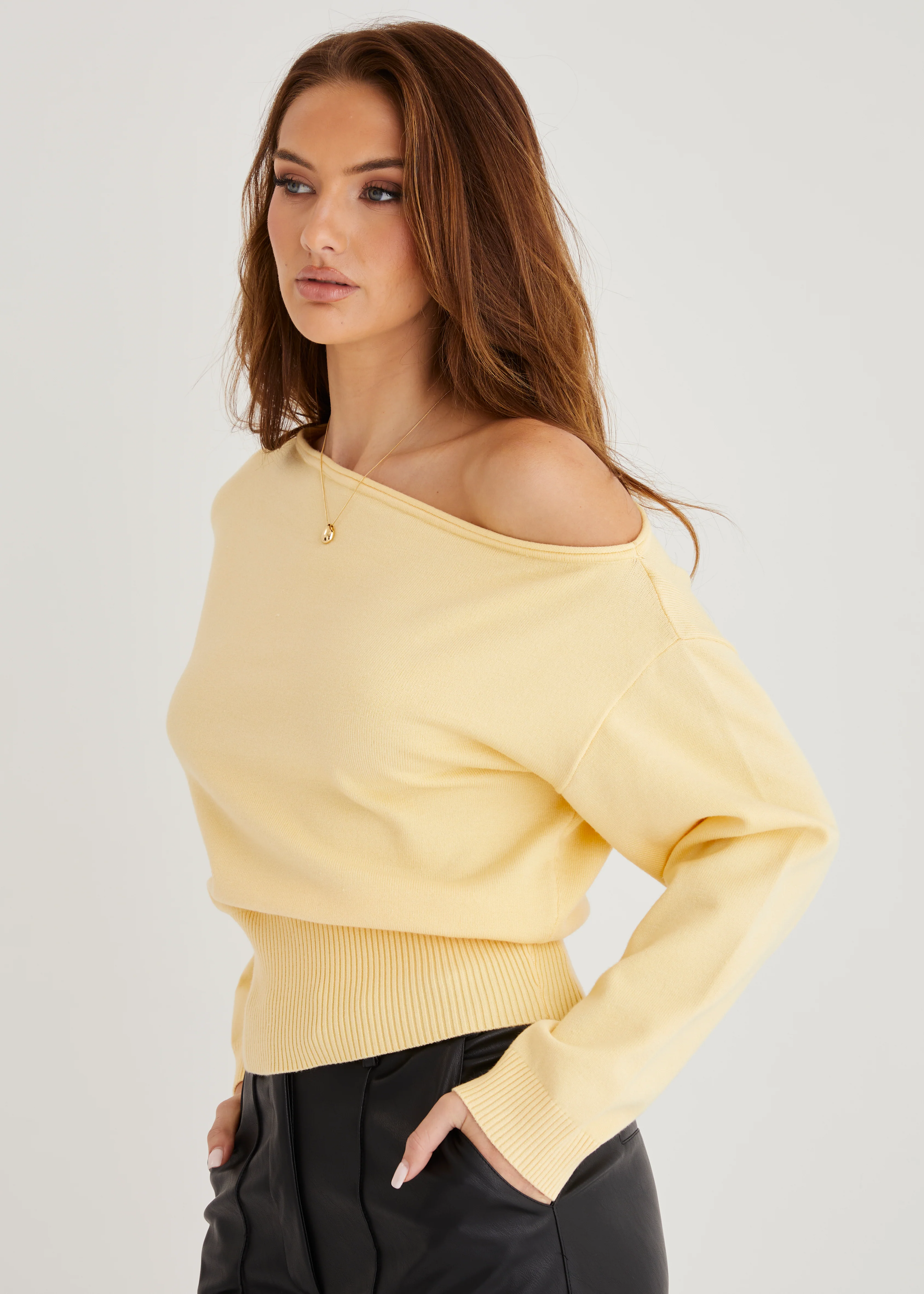 Ally Drop Shoulder Knit Top - Lemon - Image 3
