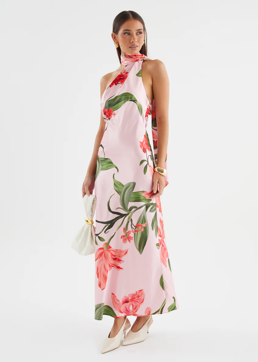 Ally One Shoulder Maxi Dress - Watermelon Floral - Image 9