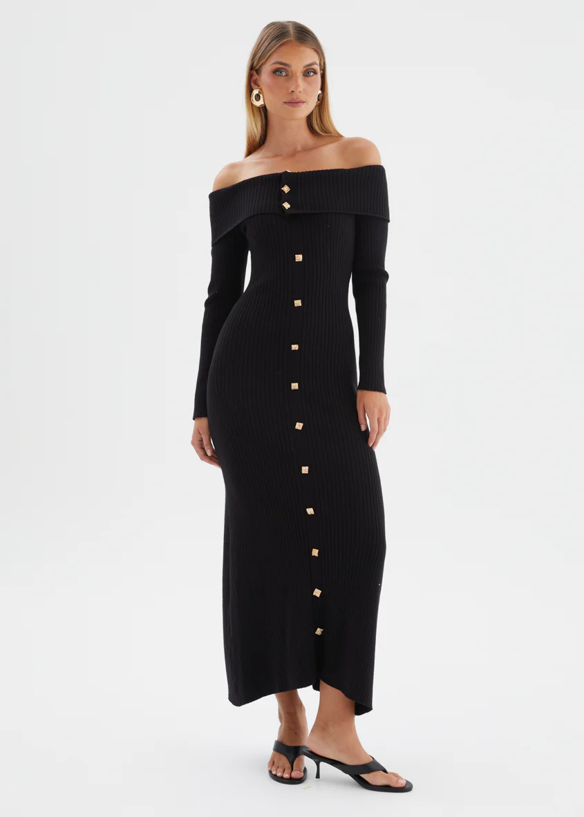 Aloe Off Shoulder Knit Maxi Dress - Black - Image 4