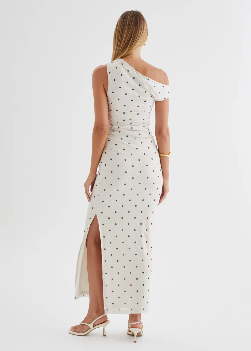 Ana Drop Shoulder Mesh Midi Dress - Cream Polka - Image 7