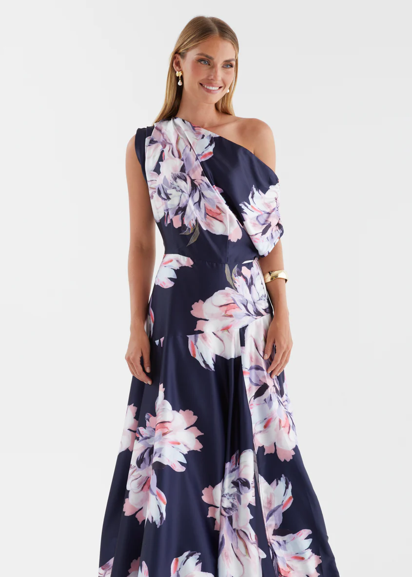 Anina Drop Shoulder Maxi Dress - Navy Blossom - Image 3