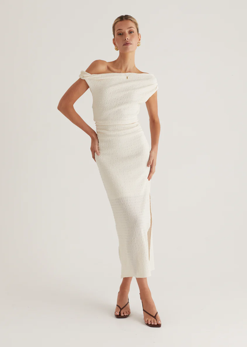 Archie One Shoulder Midi Dress - Cream - Image 10