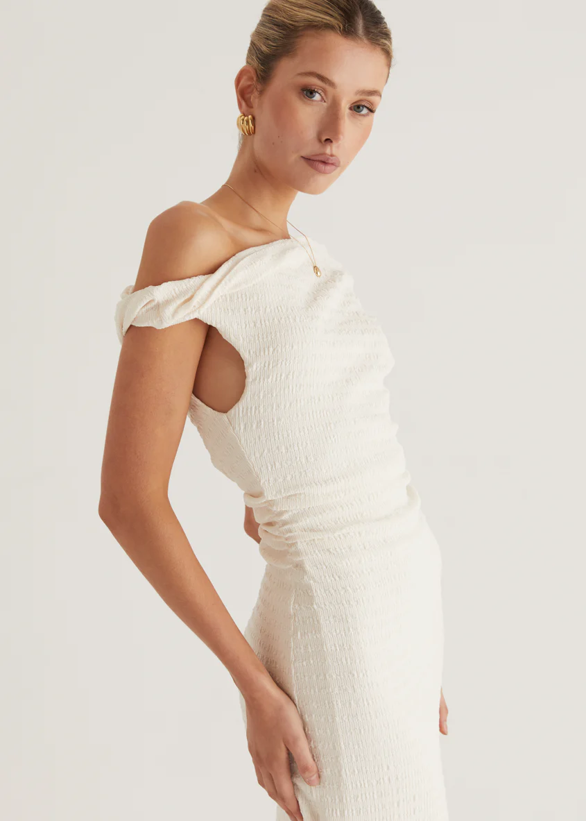 Archie One Shoulder Midi Dress - Cream - Image 11