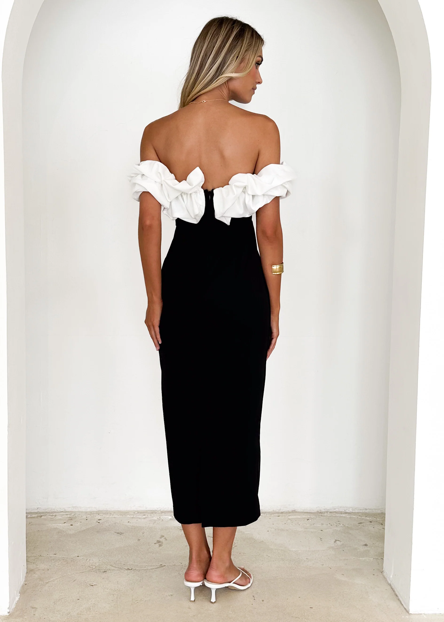 Ashlynn Off Shoulder Midi Dress - Black Splice - Image 8