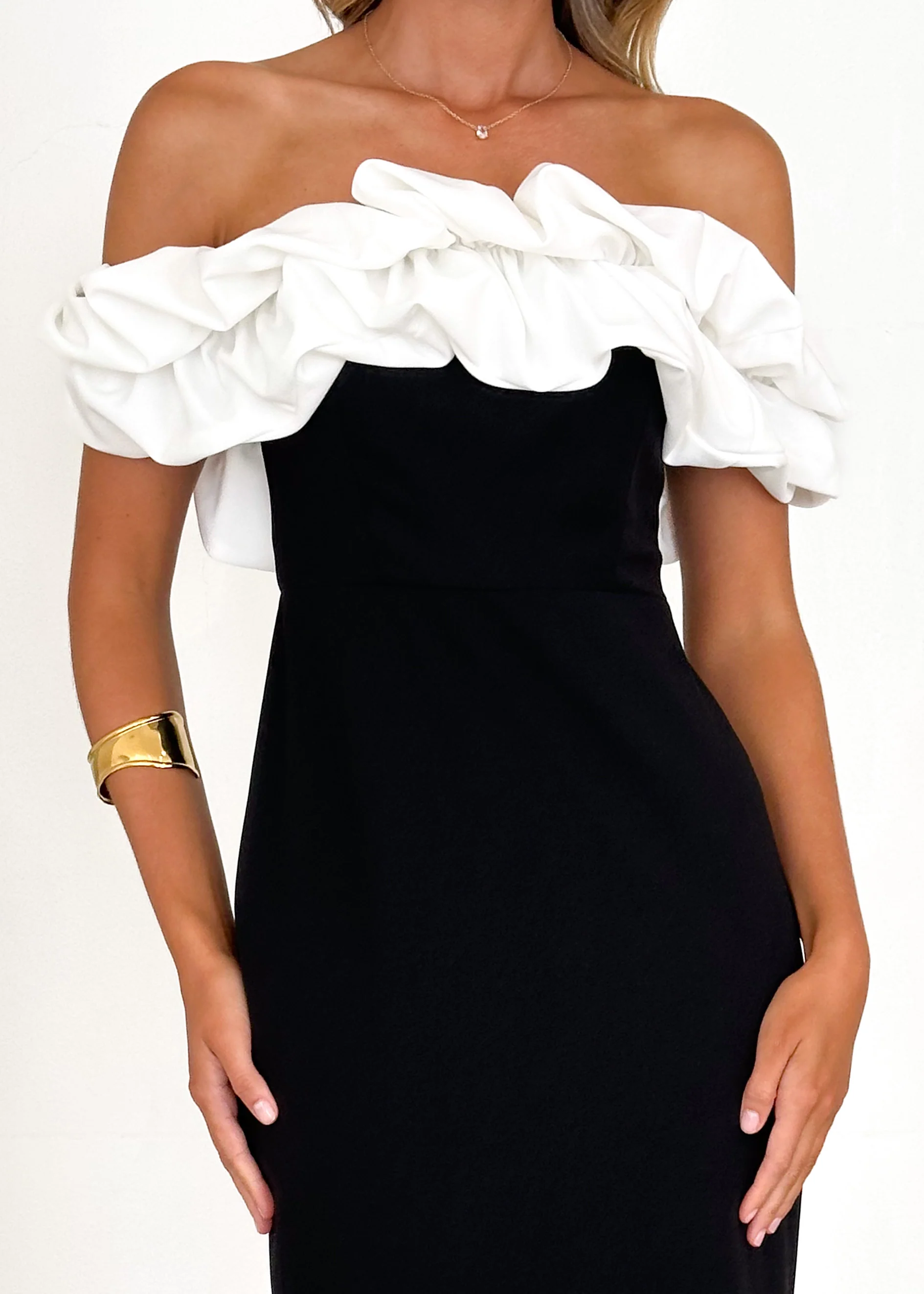 Ashlynn Off Shoulder Midi Dress - Black Splice - Image 9