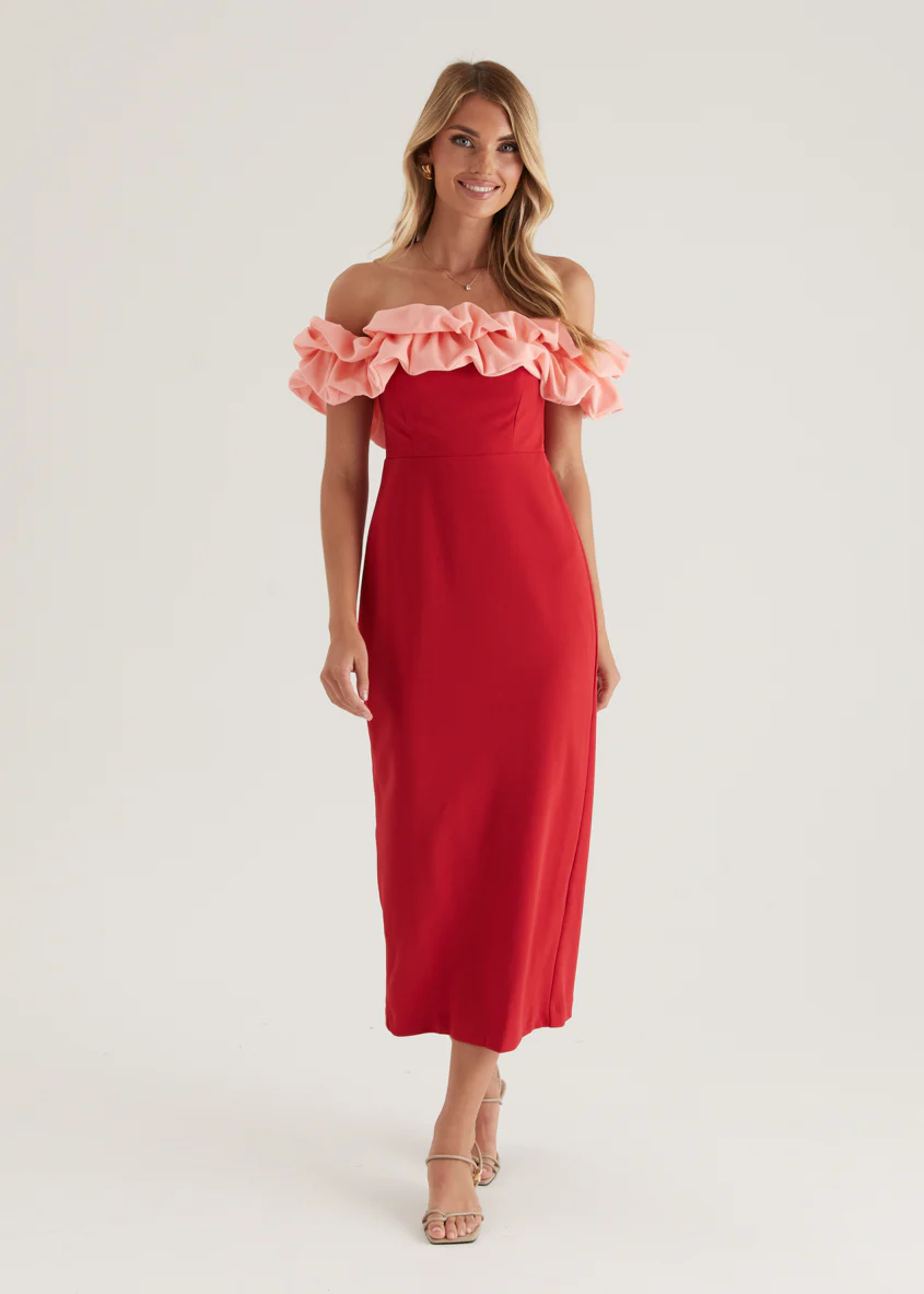 Ashlynn Off Shoulder Midi Dress - Cherry Splice - Image 2