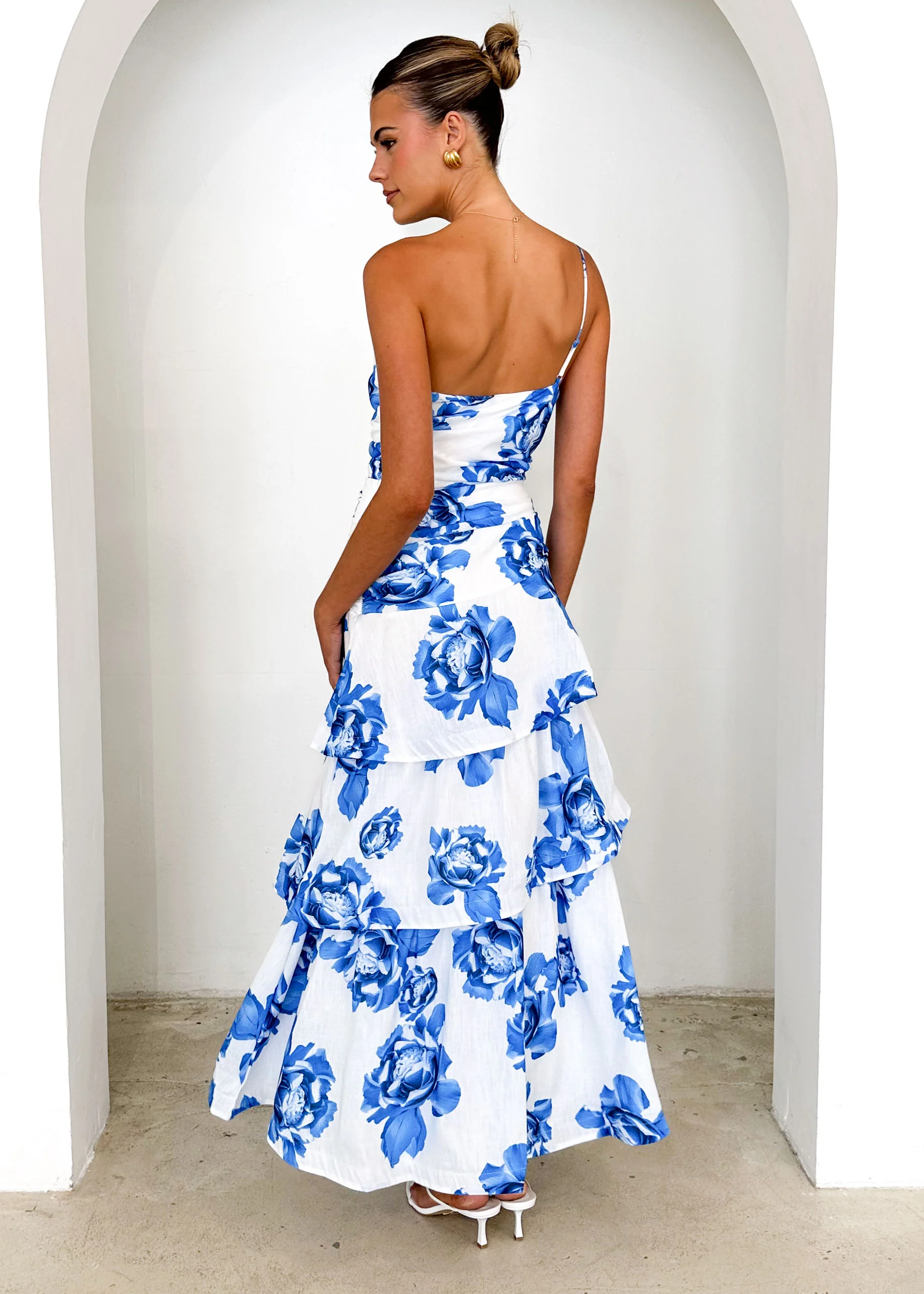Aspra One Shoulder Midi Dress - Blue Floral - Image 5