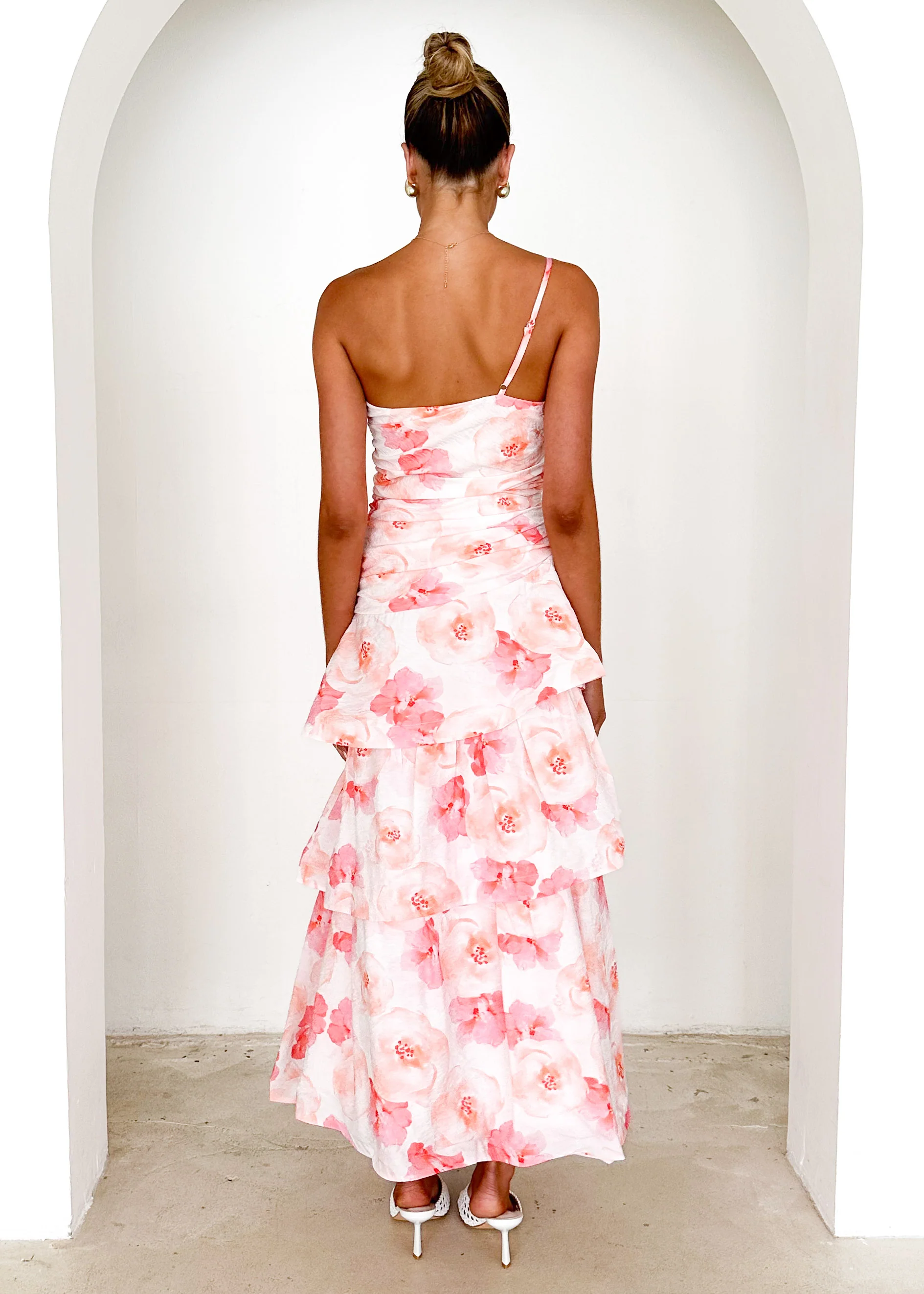Aspra One Shoulder Midi Dress - Peach Watercolour - Image 5
