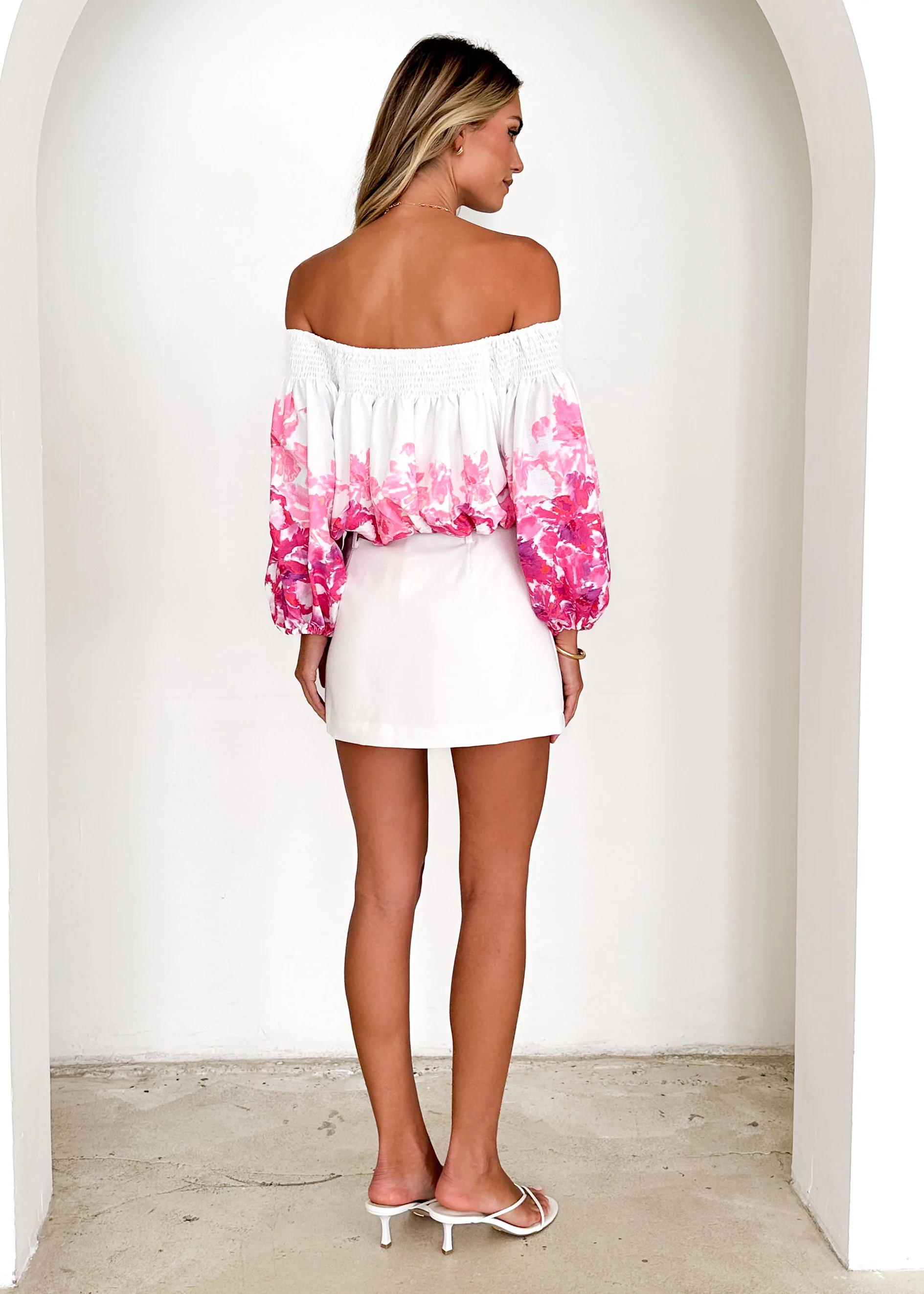Averie Off Shoulder Top - Pink Floral - Image 10