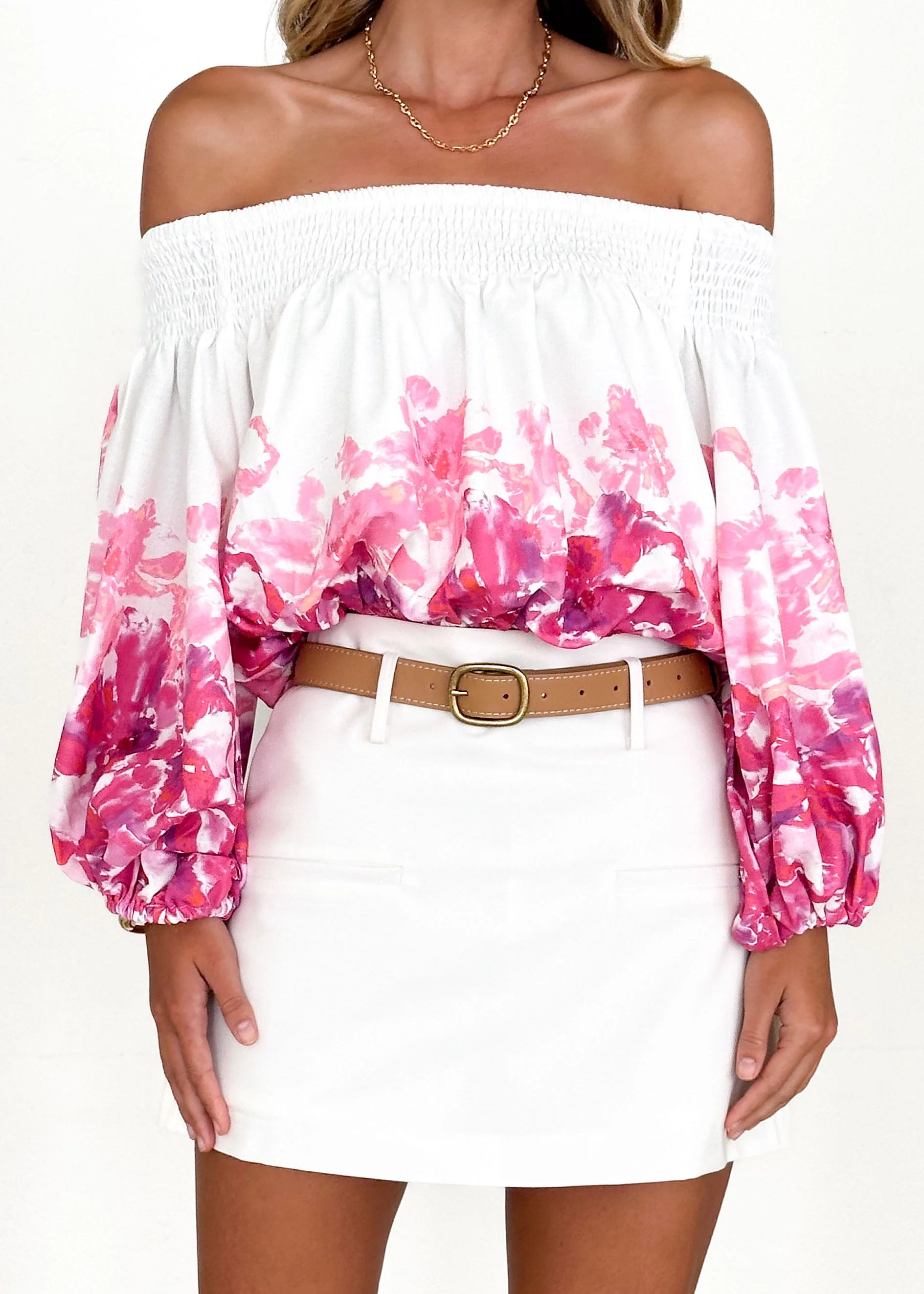 Averie Off Shoulder Top - Pink Floral - Image 11