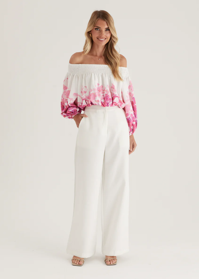 Averie Off Shoulder Top - Pink Floral - Image 14