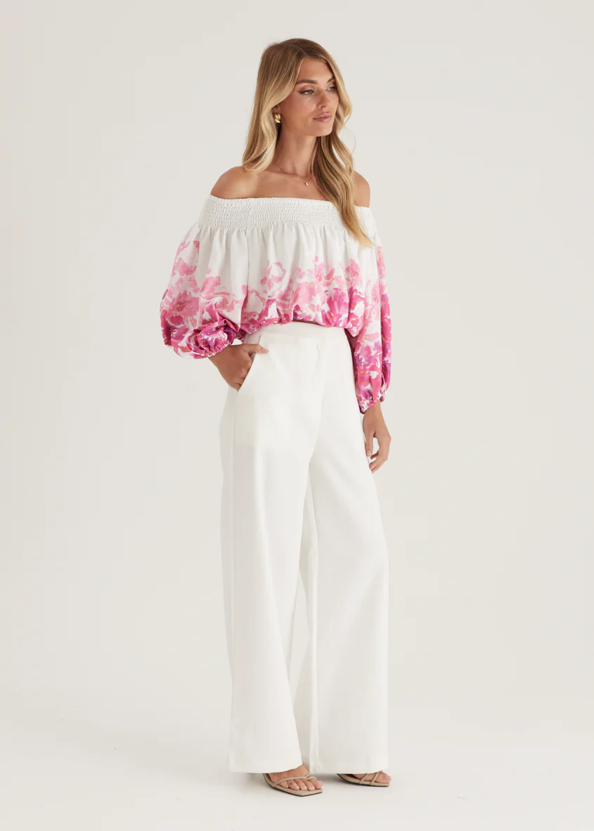 Averie Off Shoulder Top - Pink Floral - Image 17