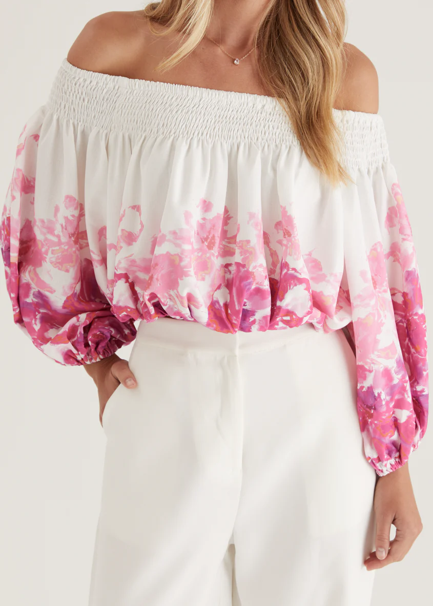 Averie Off Shoulder Top - Pink Floral - Image 19