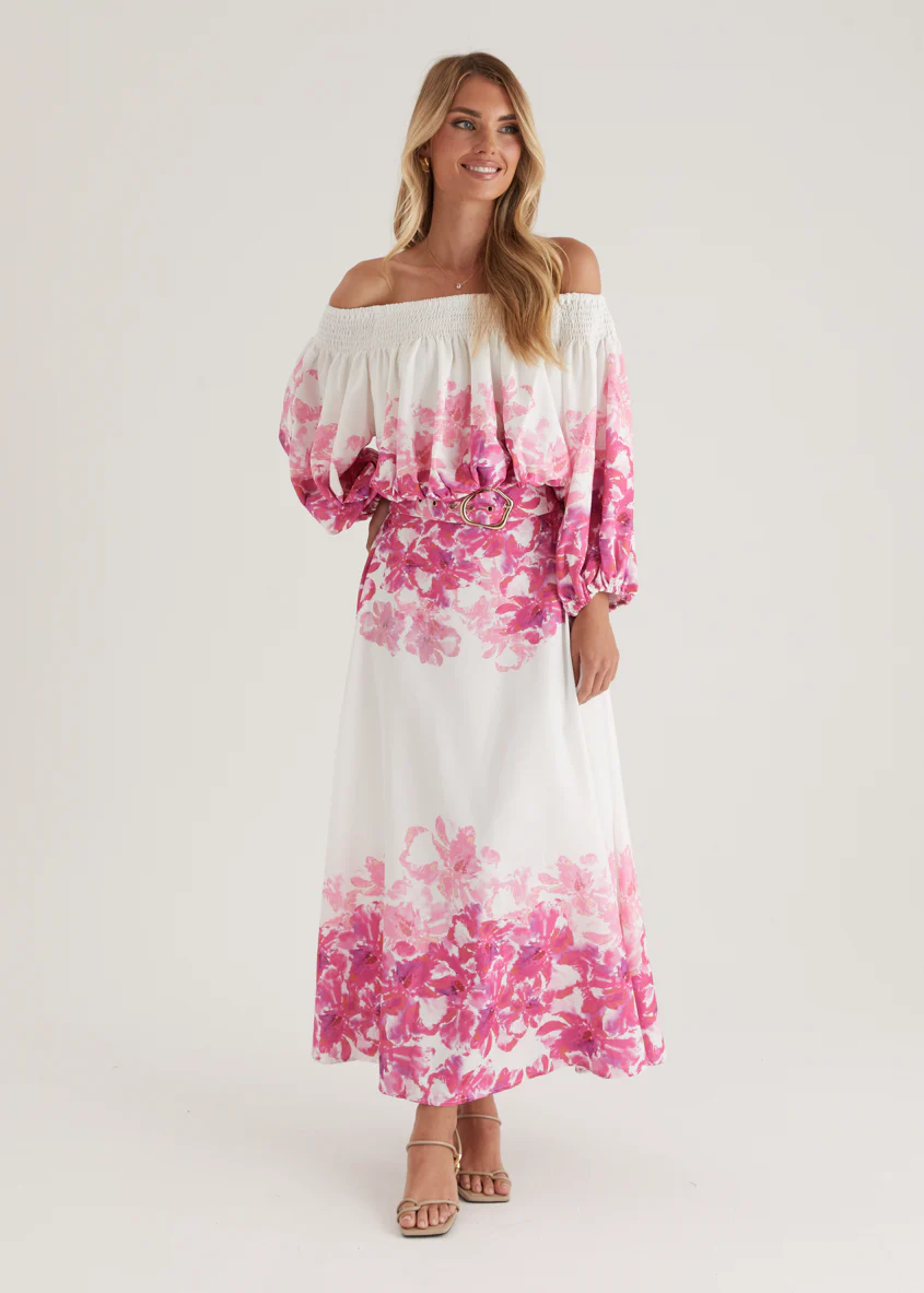 Averie Off Shoulder Top - Pink Floral - Image 23