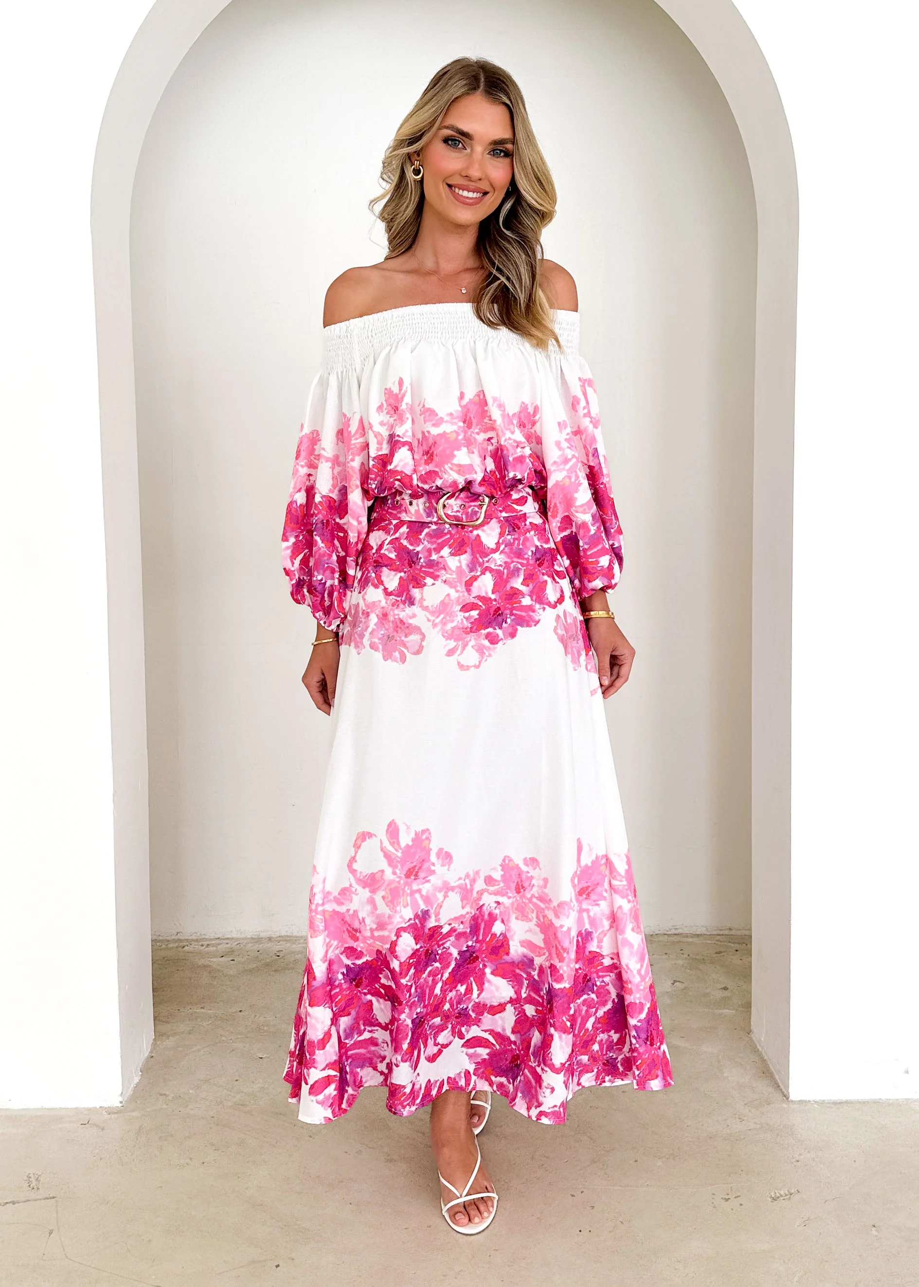 Averie Off Shoulder Top - Pink Floral - Image 25