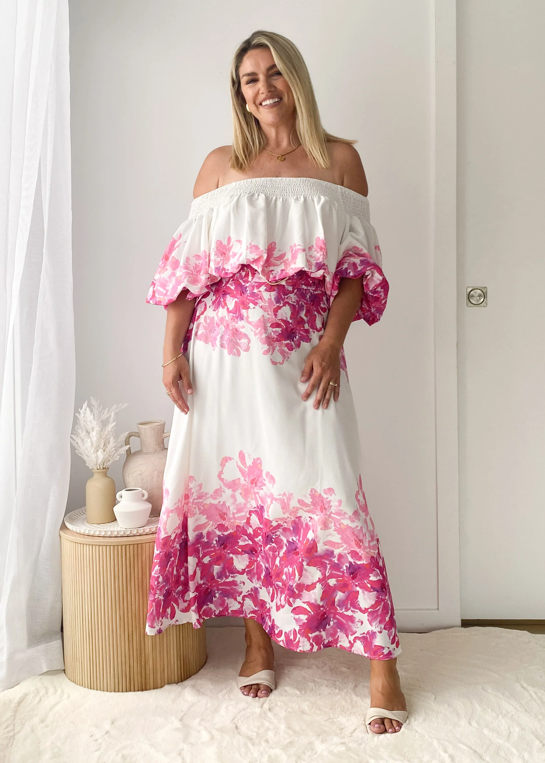 Averie Off Shoulder Top - Pink Floral - Image 5