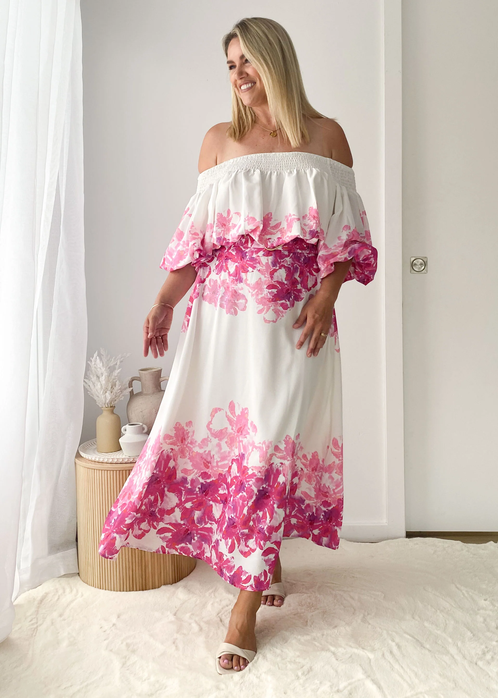 Averie Off Shoulder Top - Pink Floral - Image 8