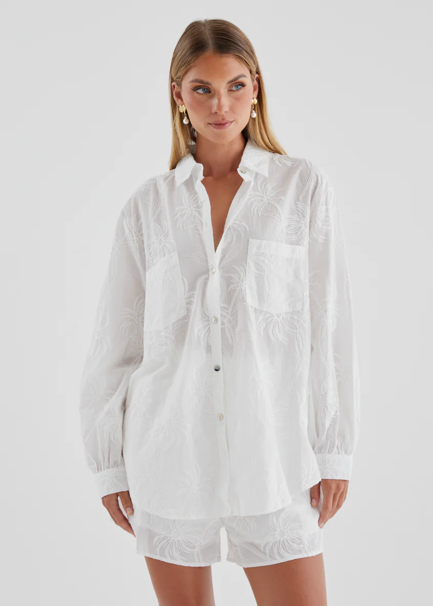 Ayra Embroidered Shirt - White Palm - Image 3
