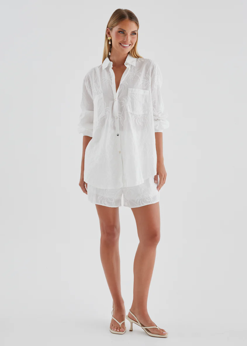 Ayra Embroidered Shorts - White Palm - Image 8