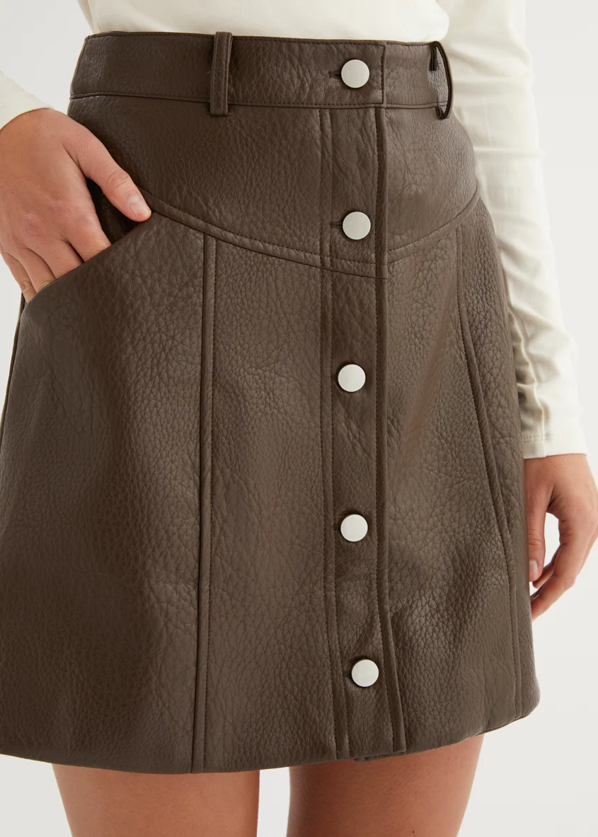 Bittersweet PU Skirt - Espresso - Image 17