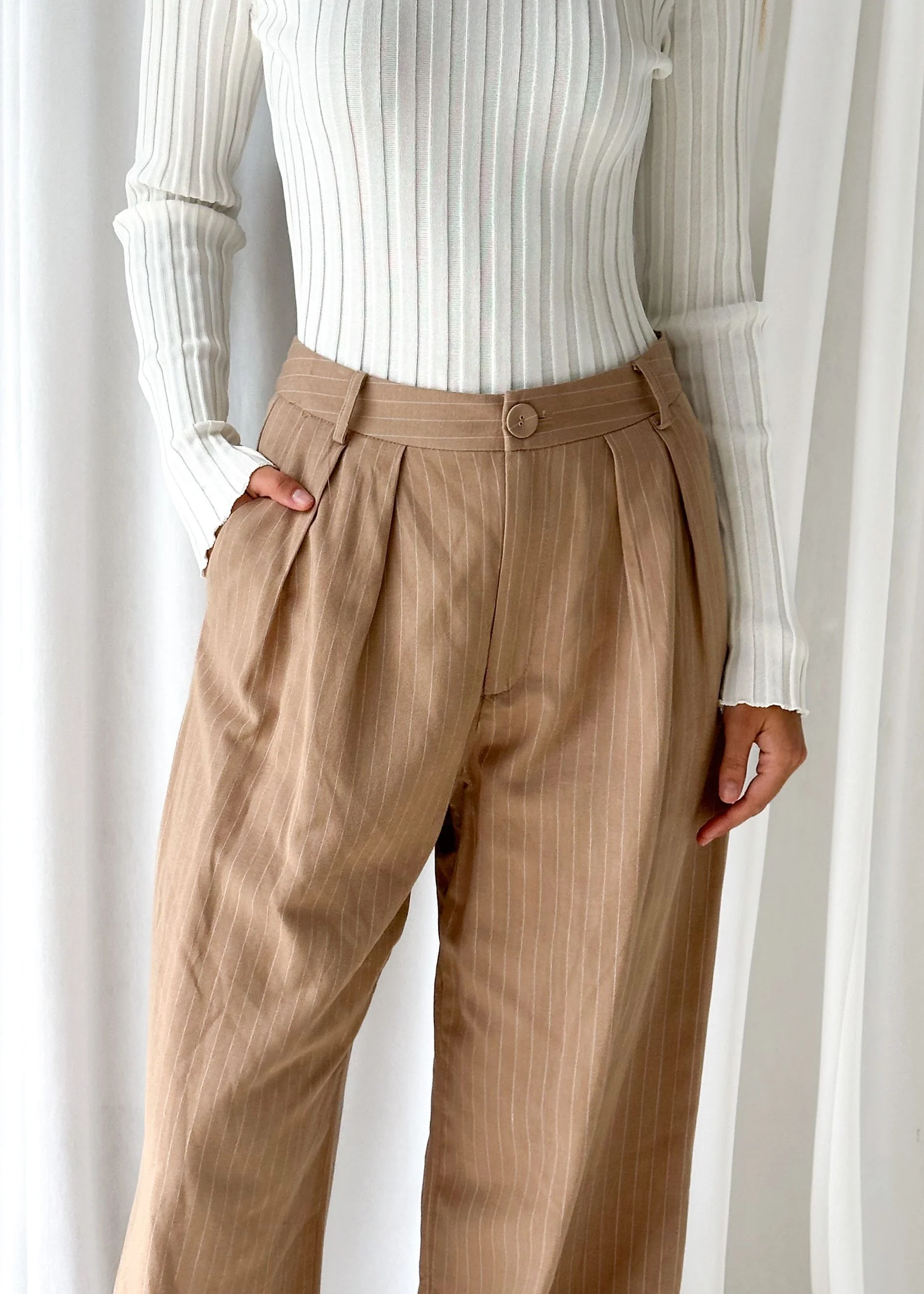 Blaise Pants - Beige Pinstripe - Image 8