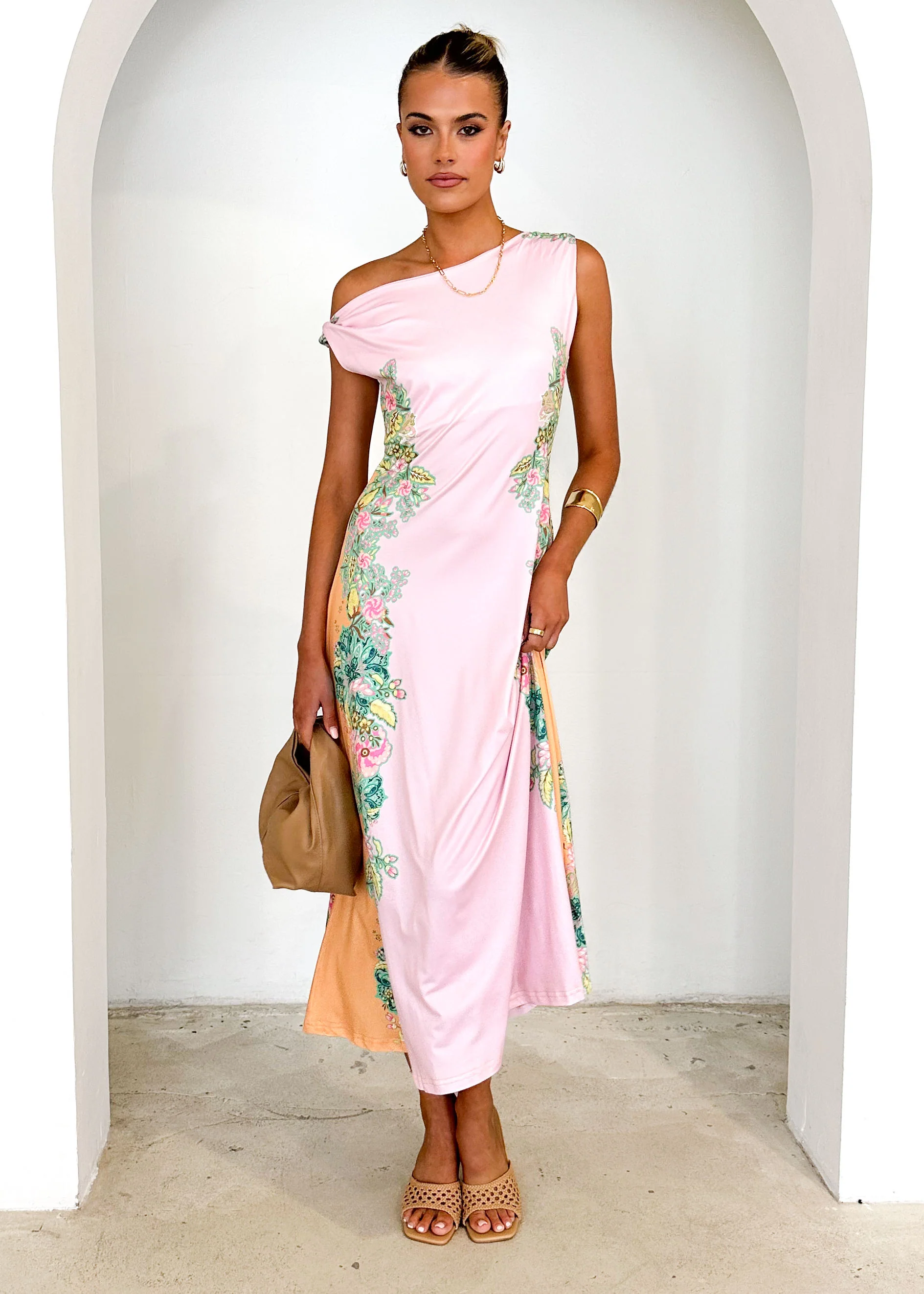 Blossom One Shoulder Maxi Dress - Pink Gia - Image 3