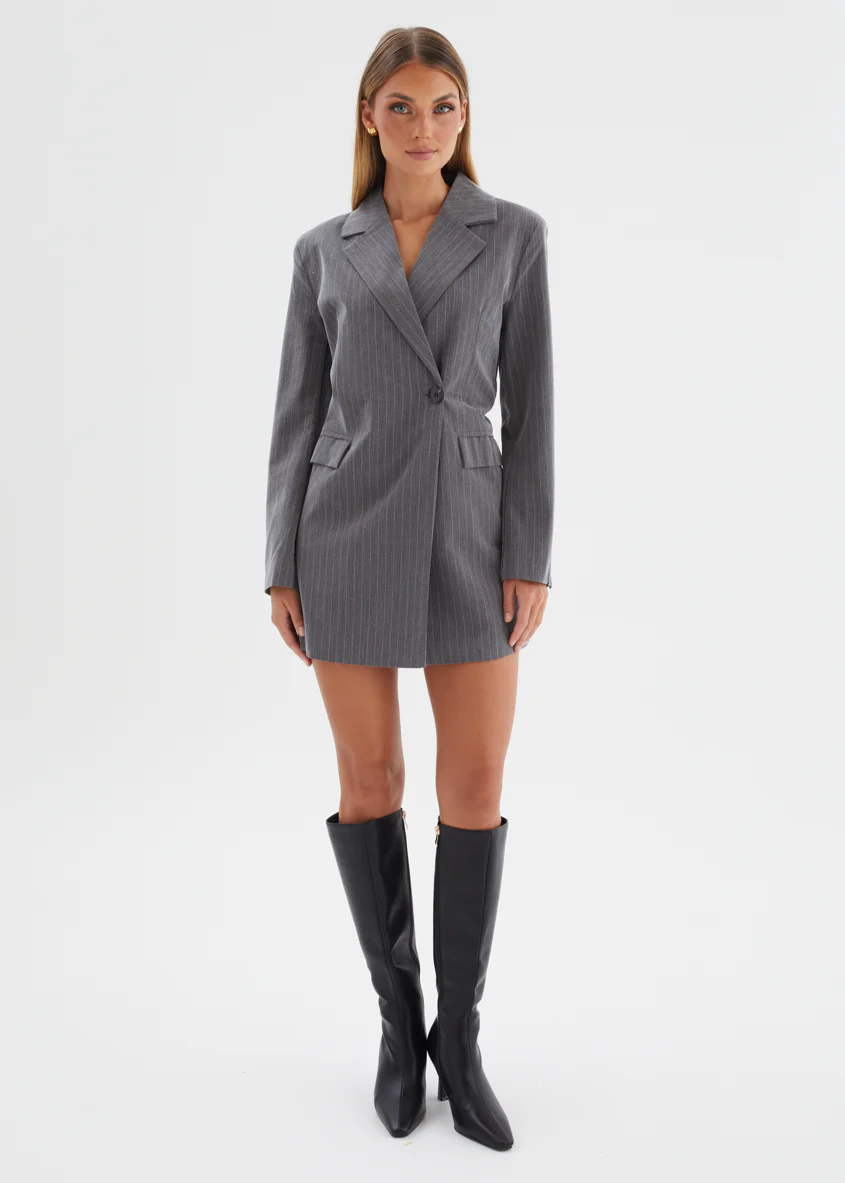 Bounty Blazer Dress - Charcoal Pinstripe - Image 2
