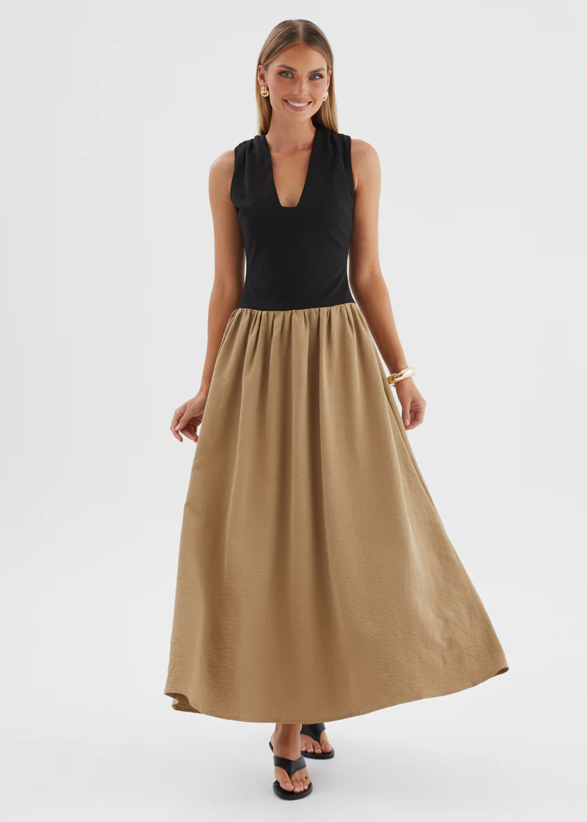 Bungalow Maxi Dress - Khaki Splice