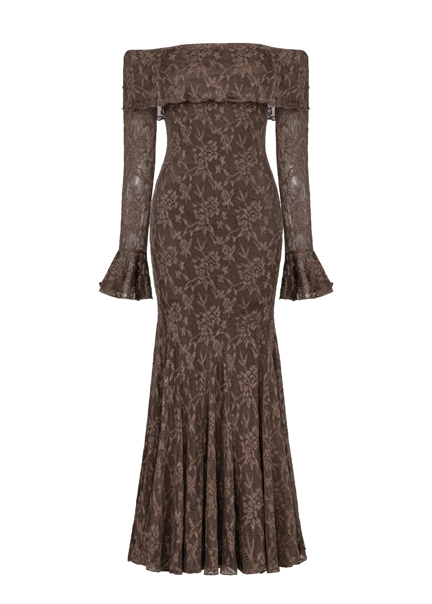 Cabo Off Shoulder Lace Maxi Dress - Chocolate - Image 4