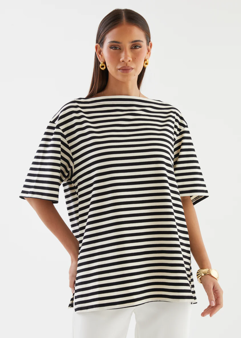 Calle Drop Shoulder Top - Black Stripe - Image 5