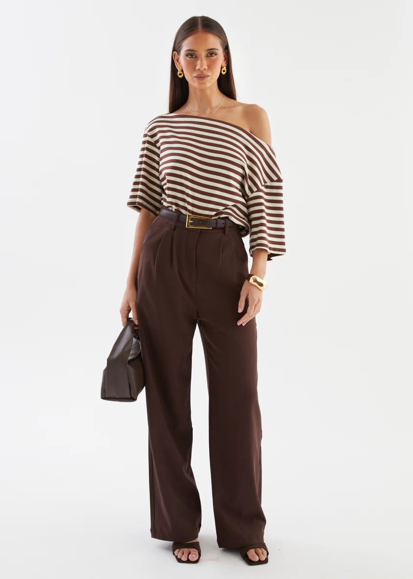 Calle Drop Shoulder Top - Choc Stripe - Image 4