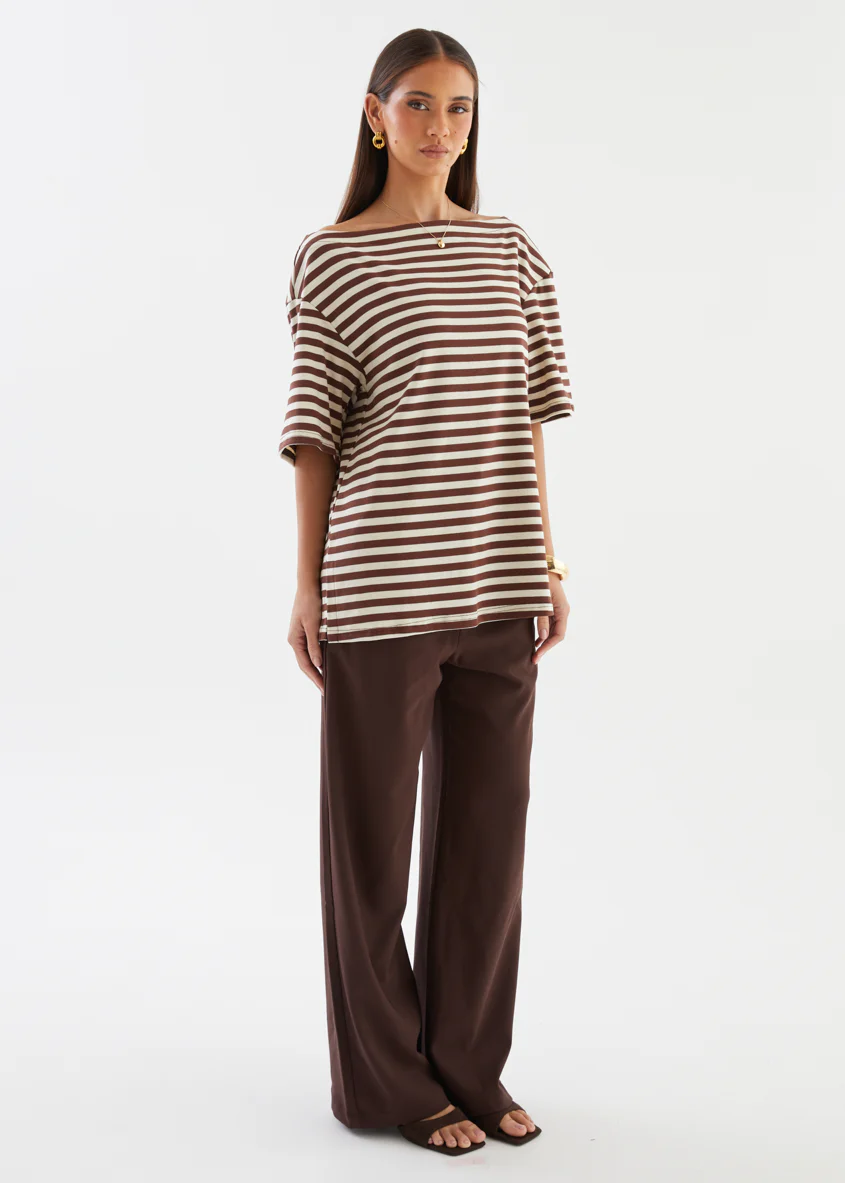 Calle Drop Shoulder Top - Choc Stripe - Image 5
