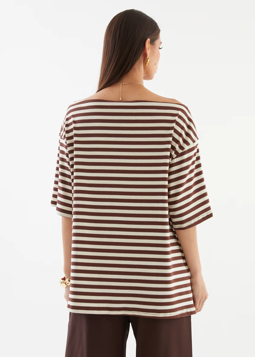 Calle Drop Shoulder Top - Choc Stripe - Image 6