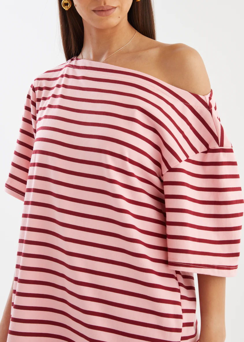 Calle Drop Shoulder Top - Rose Stripe - Image 8