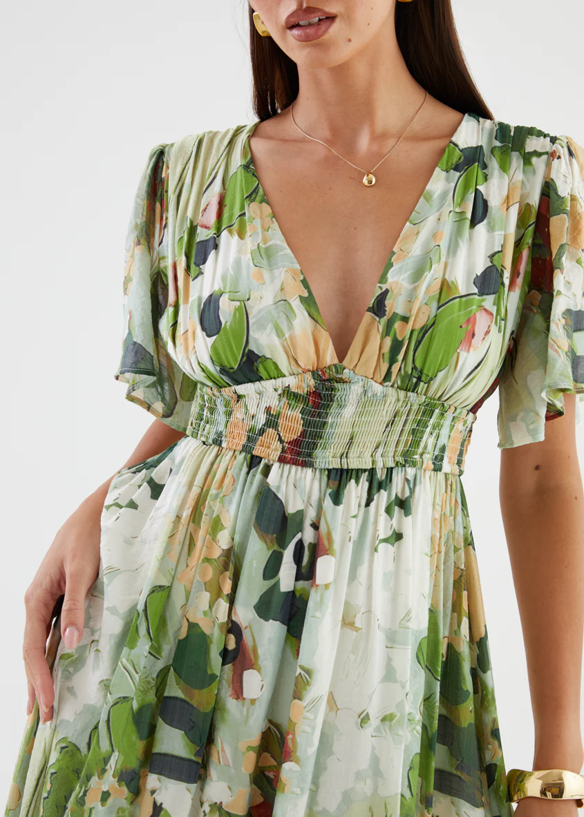 Cara Maxi Dress - Green Abstract - Image 10