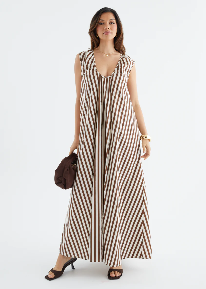Casandra Maxi Dress - Chocolate Stripe - Image 2