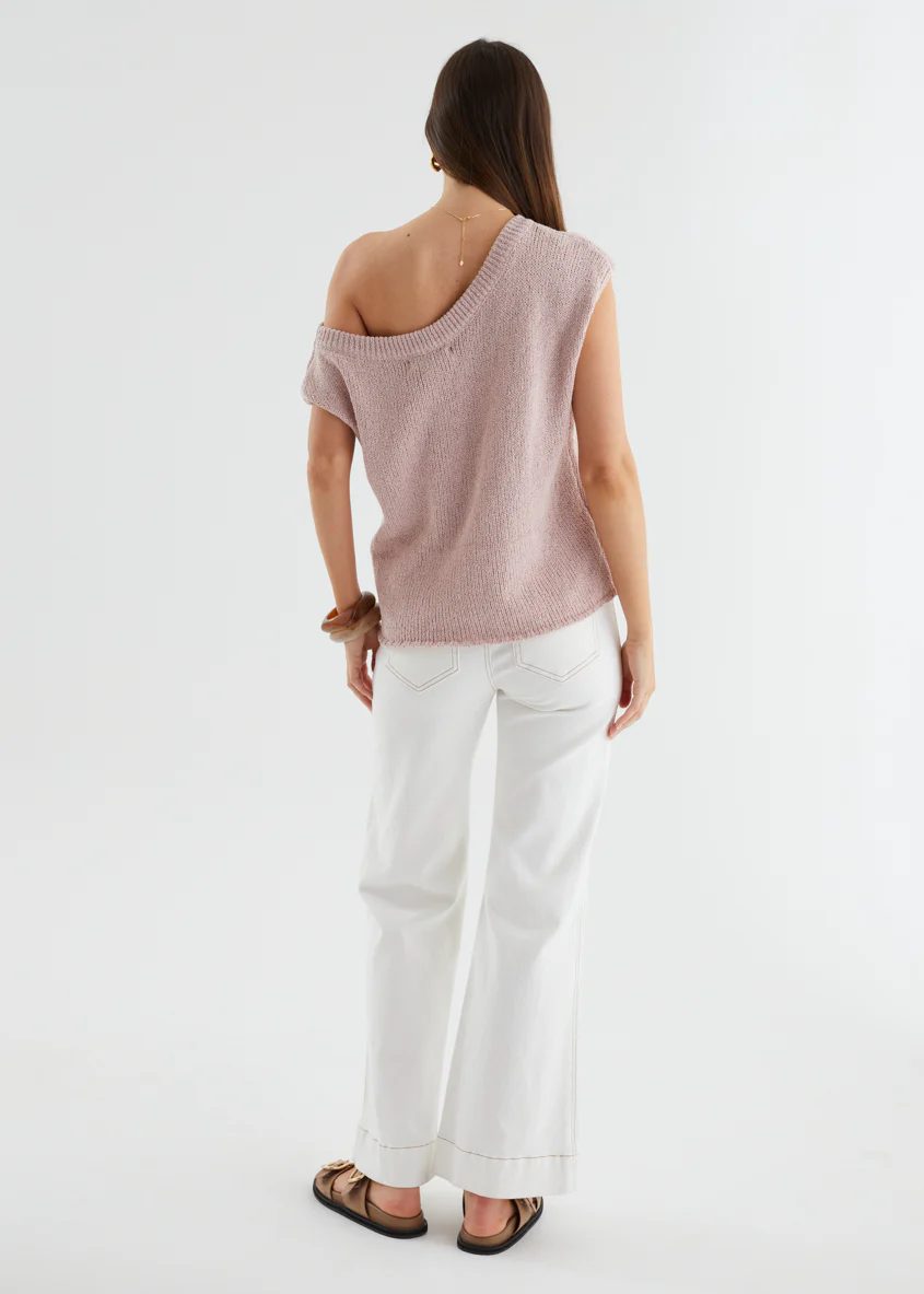 Casoni One Shoulder Knit Top - Dusty Rose - Image 8