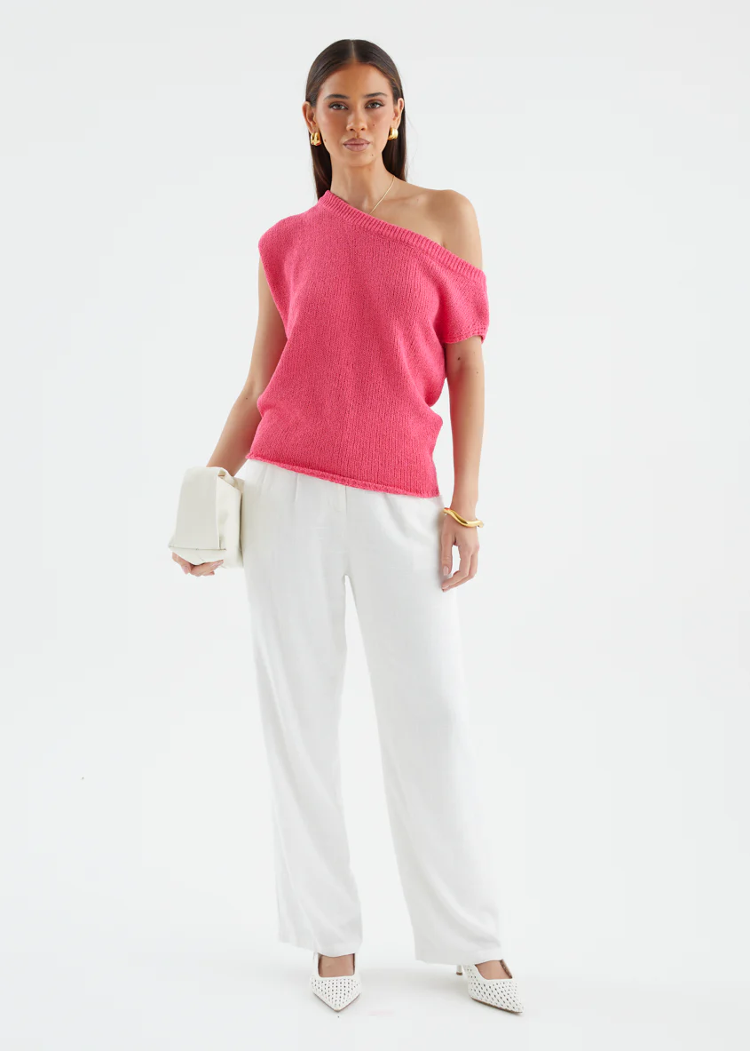Casoni One Shoulder Knit Top - Hot Pink - Image 6