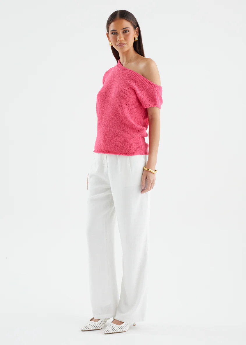 Casoni One Shoulder Knit Top - Hot Pink - Image 7