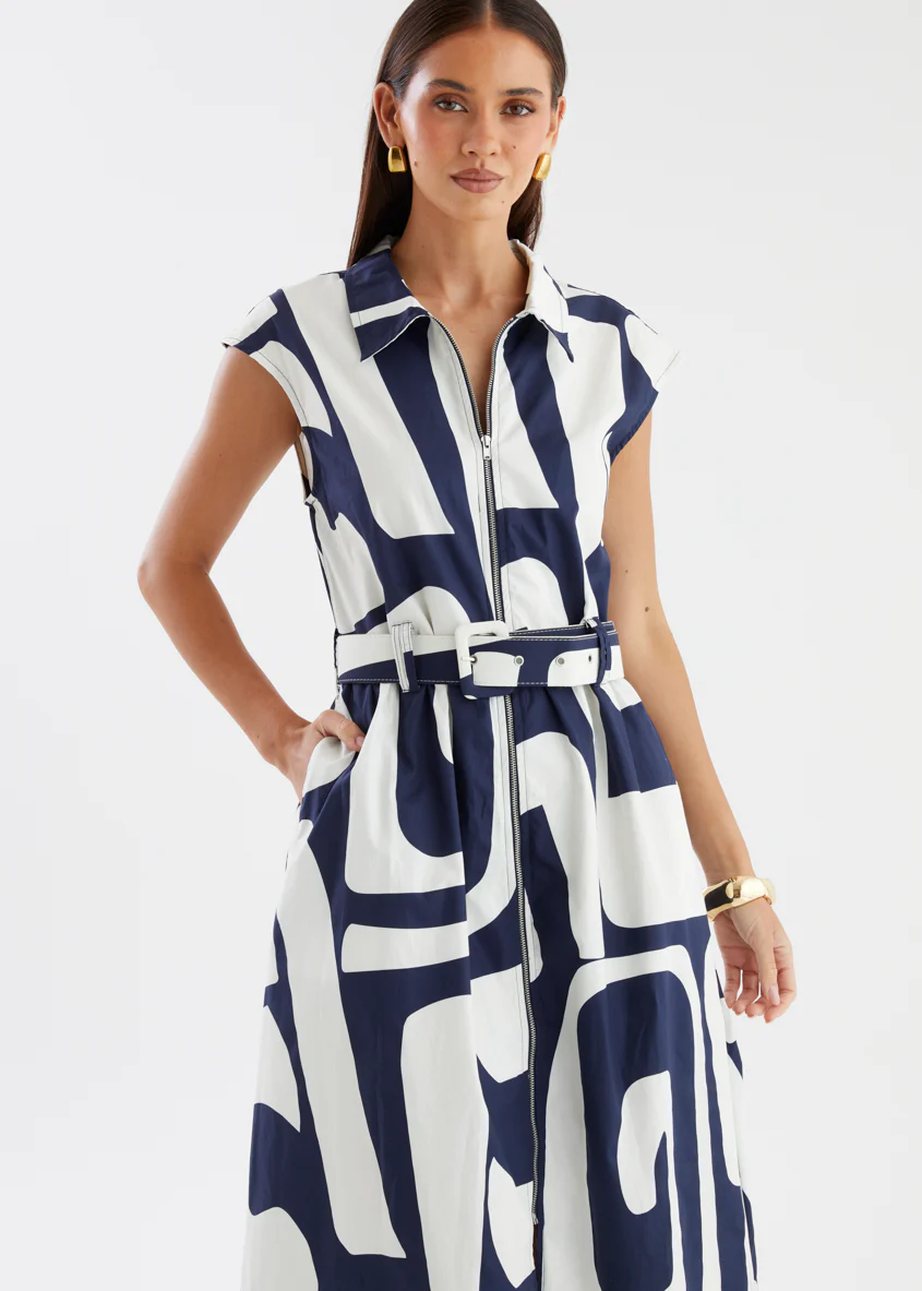 Casper Midi Dress - Navy Abstract - Image 4