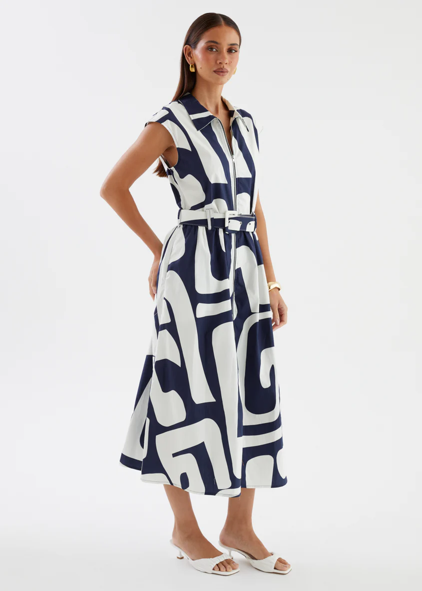 Casper Midi Dress - Navy Abstract - Image 7