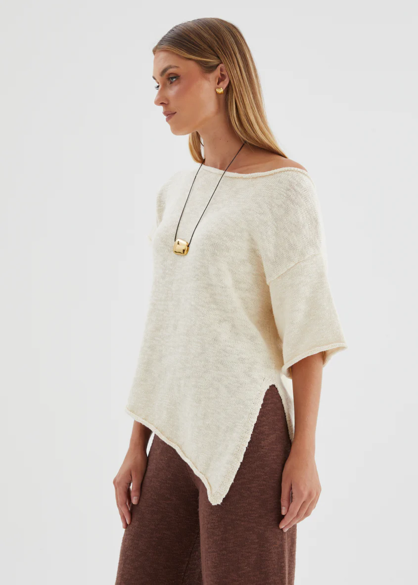 Chester Drop Shoulder Knit Top - Beige - Image 5
